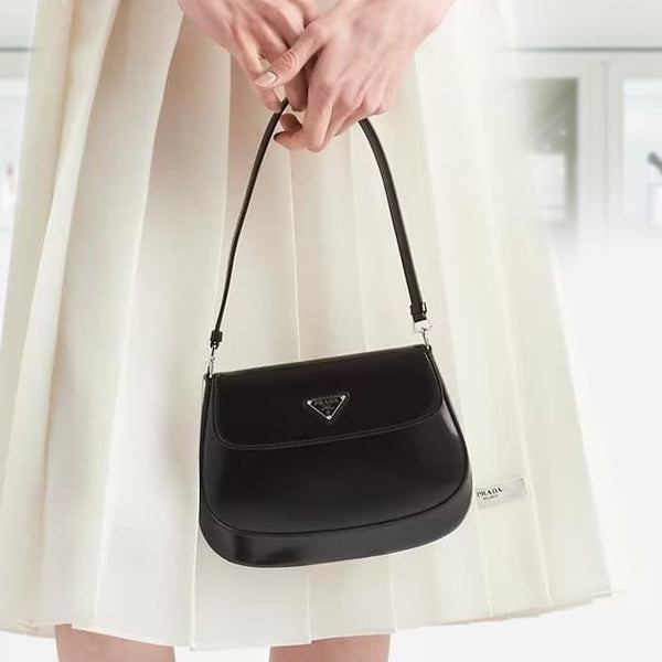 ショルダーバッグ・ポシェット PRADA | Prada Cleo brushed leather shoulder bag with flap Black Prada Cleo brushed leather shoulder bag | PRADA