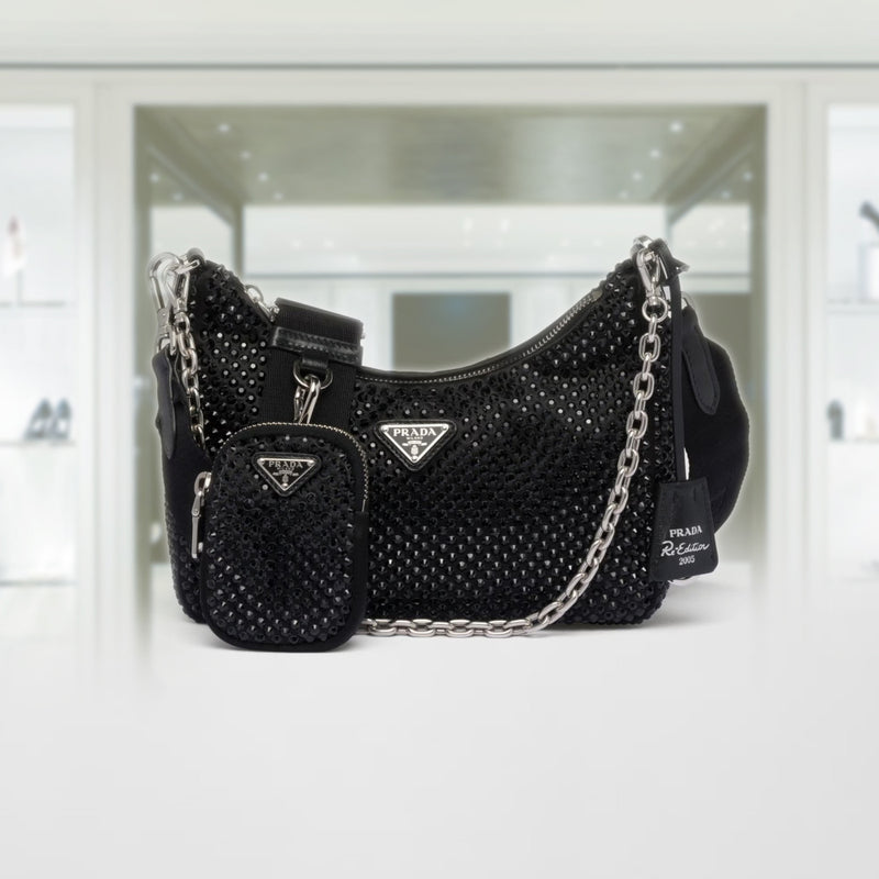 Prada Re-Edition 2005 satin bag with crystals