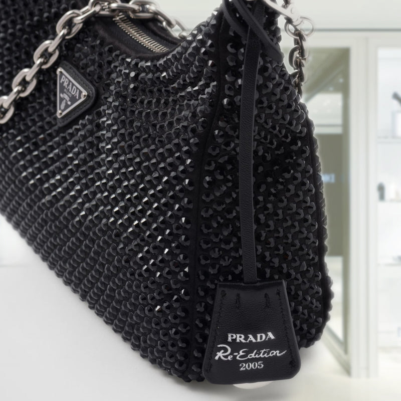 Prada Re-Edition 2005 satin bag with crystals