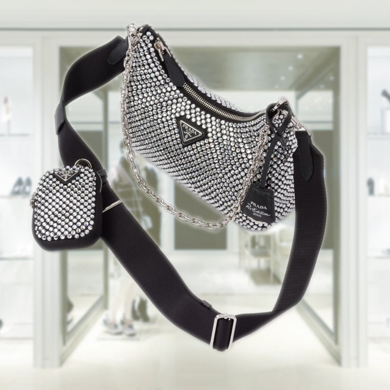 Prada Crystal Card Prada Saffiano Card Holder With Shoulder Strap PRADA Prada Re-Edition 2005 Satin Bag With Crystals