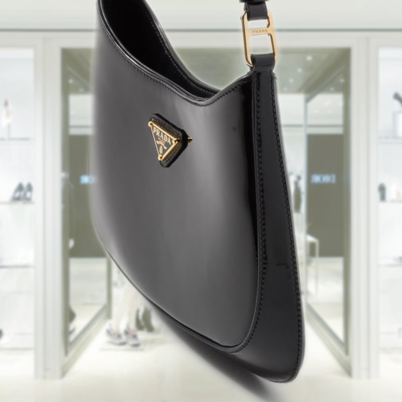 Prada Cleo Bag Silver PRADA Prada Cleo Patent Leather Bag