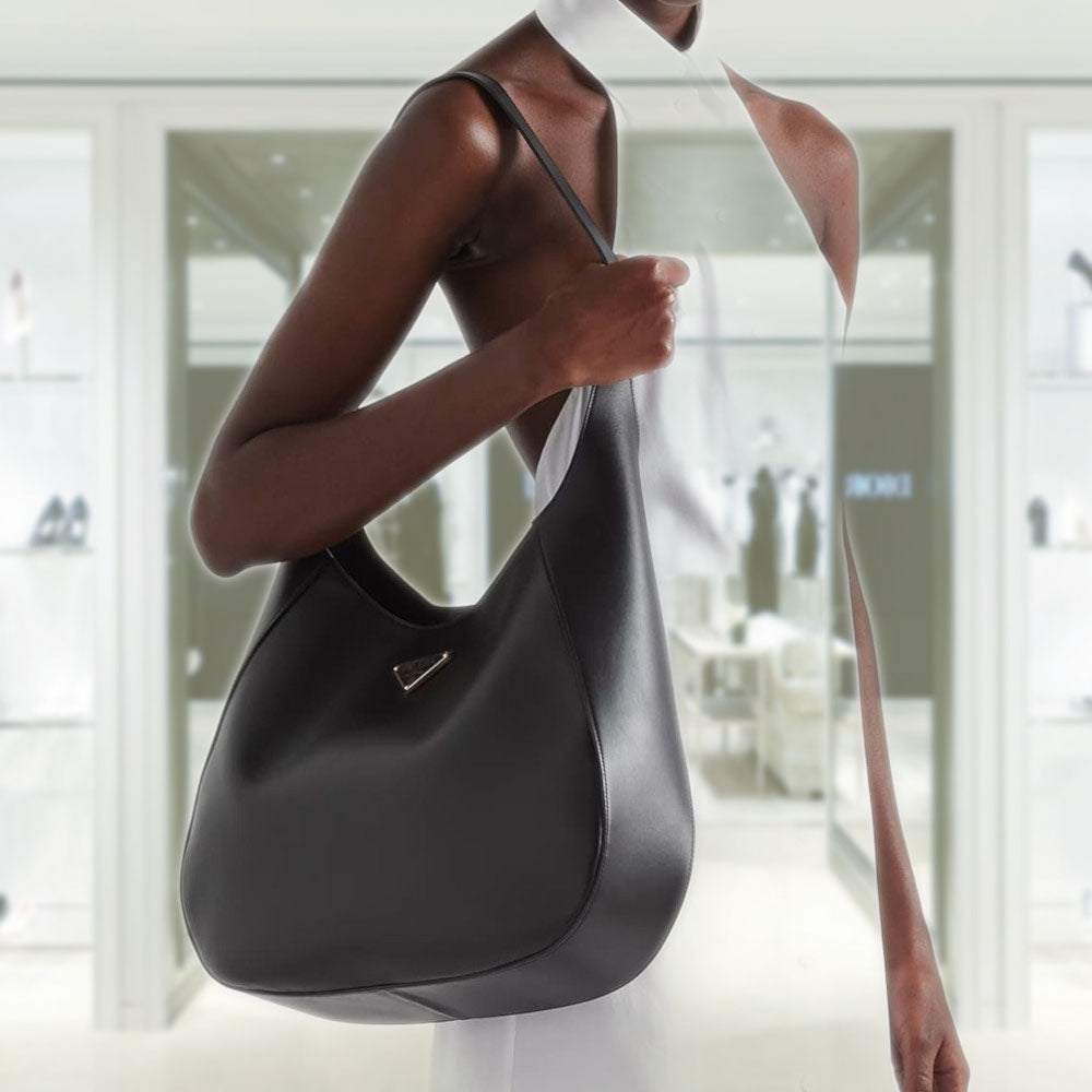 PRADA Large leather shoulder bag with topstitching
