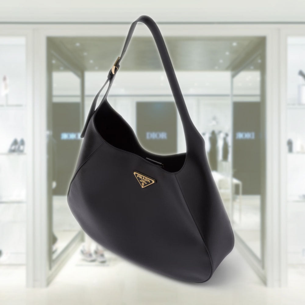 PRADA Large leather shoulder bag with topstitching