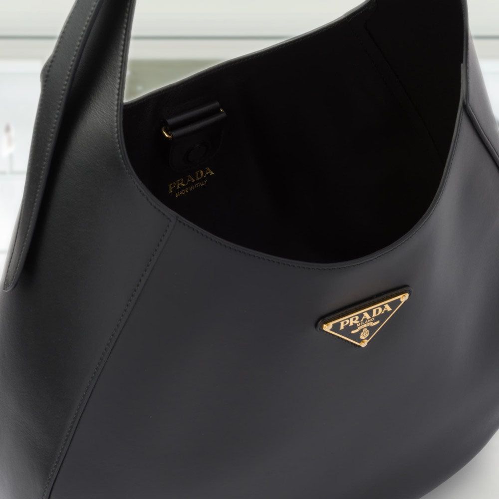 PRADA Large leather shoulder bag with topstitching