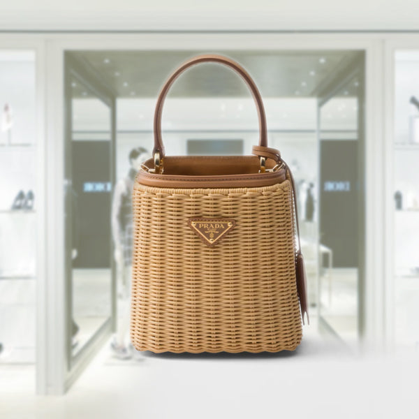 Mini wicker and leather Prada Panier bag