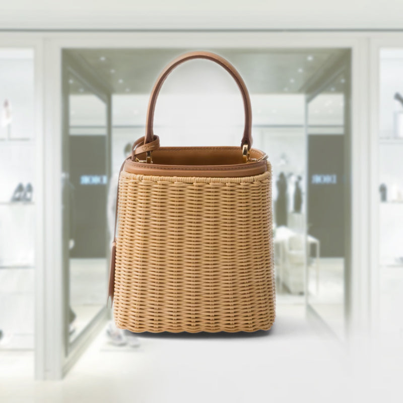 Mini wicker and leather Prada Panier bag