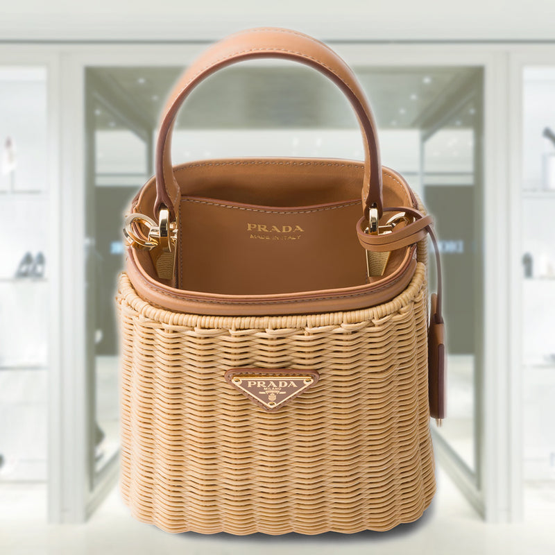 Mini wicker and leather Prada Panier bag