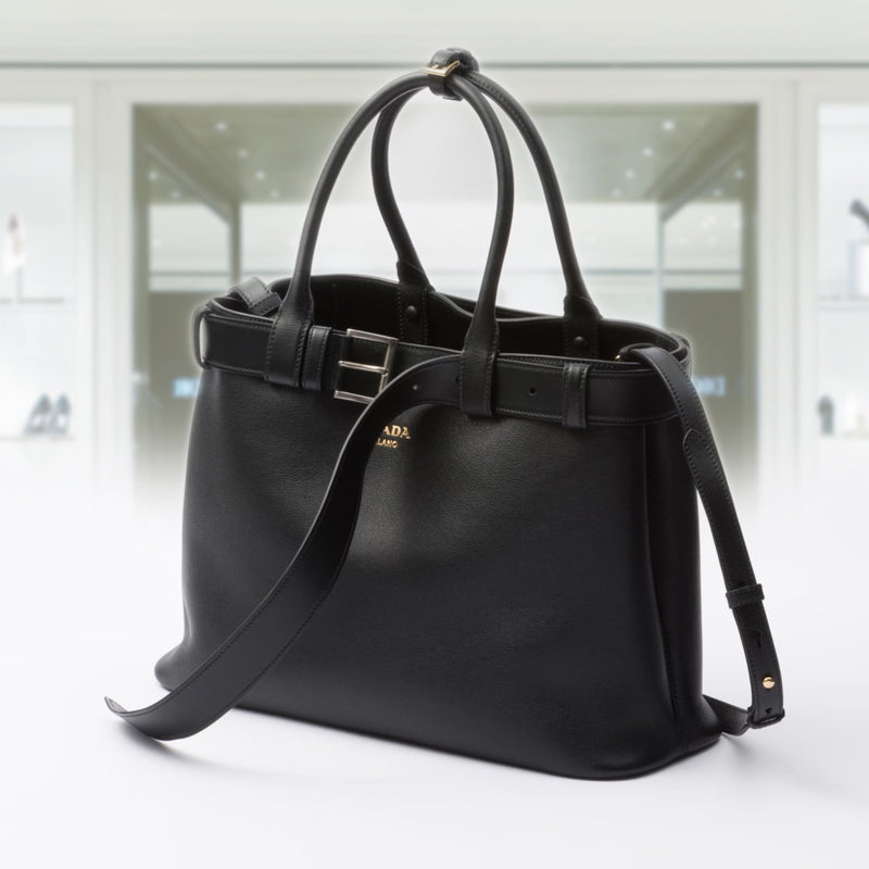 Prada Buckle large leather handbag with belt