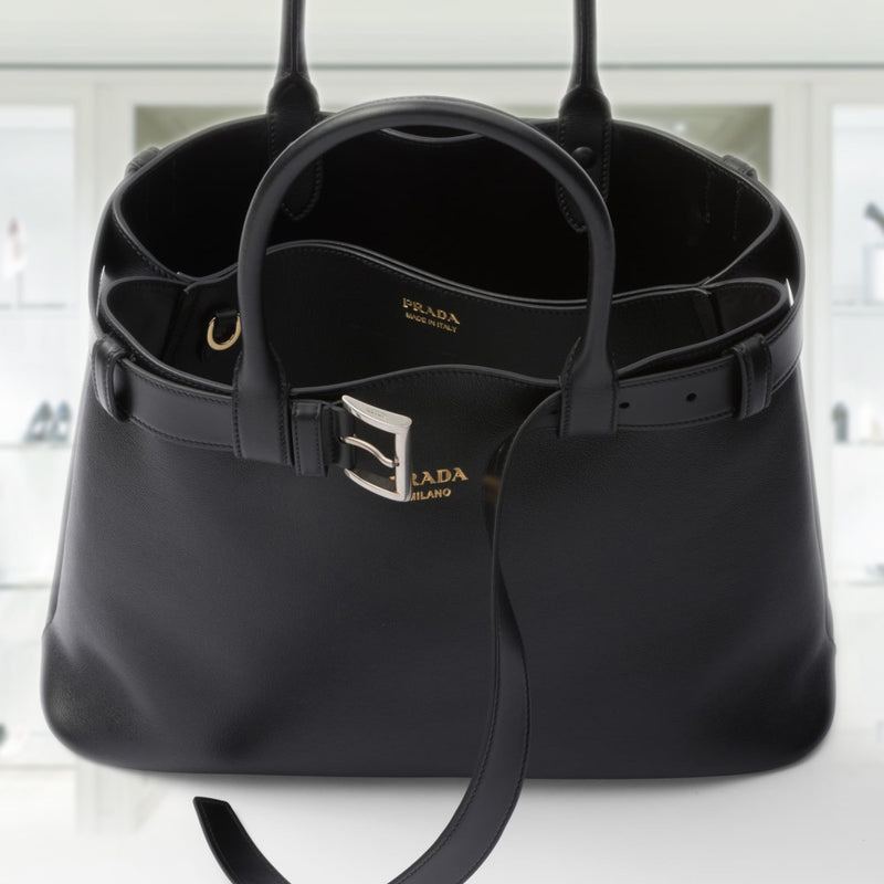 Prada Buckle large leather handbag with belt