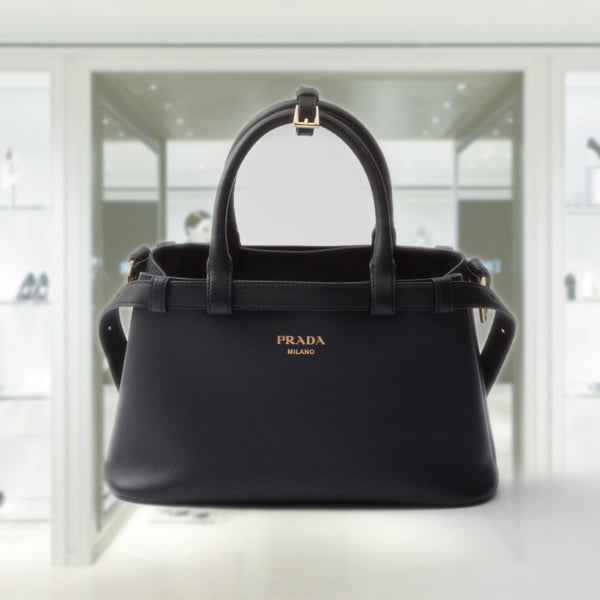 ハンドバッグ Prada Buckle Small Grainy Leather Handbag 1BA418VOOO2CYS Black Prada Buckle small leather handbag with double belt
