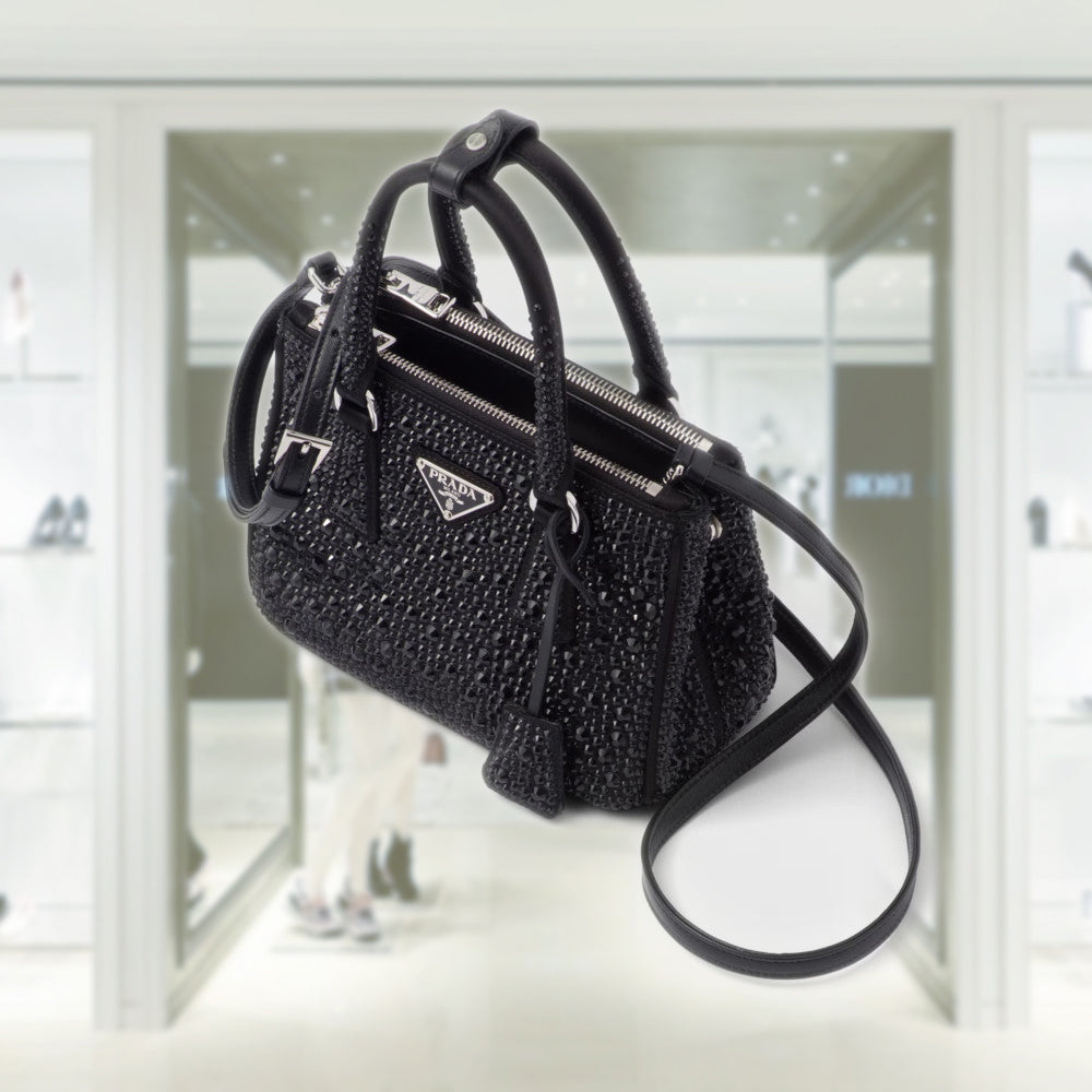 [国内在庫]Prada 1BA364OSOZO6L_PRADA PRADA Prada Galleria satin mini-bag with crystals