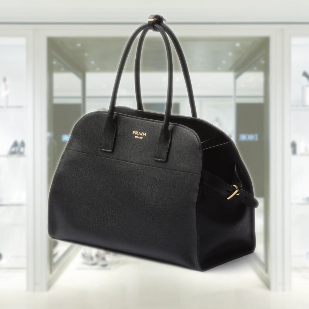 PRADA Large leather tote bag with buckles