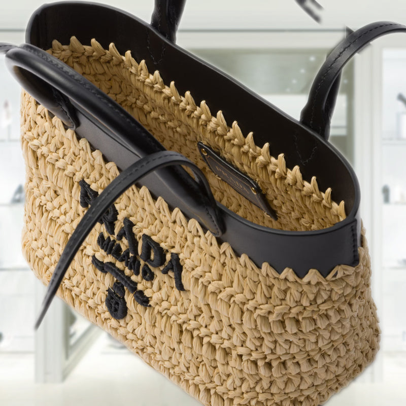 Mini crochet and leather tote bag