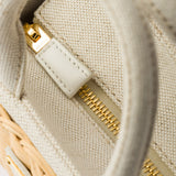 Mini wicker and linen blend tote bag