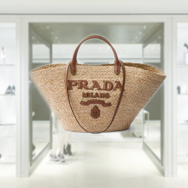 Large raffia and leather shopping bag