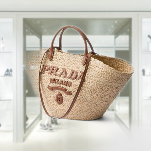 Large raffia and leather shopping bag