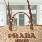 Large raffia and leather shopping bag