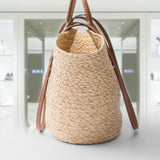 Large raffia and leather shopping bag