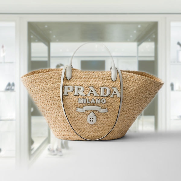 Large raffia and leather shopping bag