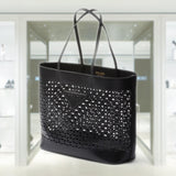 Large perforated leather tote bag