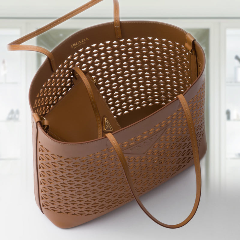 Large perforated leather tote bag