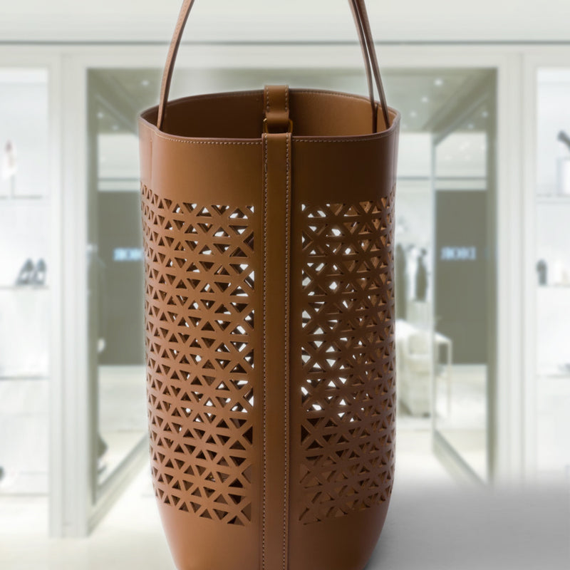 Large perforated leather tote bag