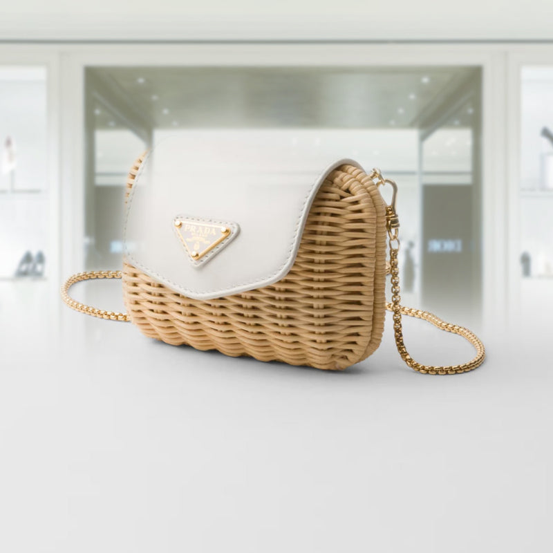 Wicker and leather mini bag