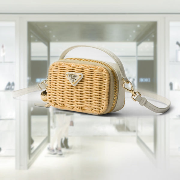 Wicker and leather mini-pouch