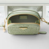 Wicker and leather mini-pouch