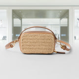 Wicker and leather mini-pouch