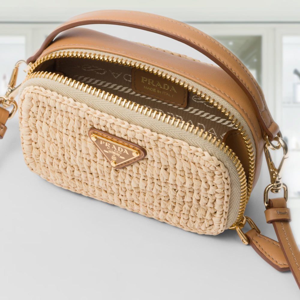 PRADA Wicker and leather mini-pouch 1NR025_2CYC_F0018 PRADA Wicker and leather mini-pouch 1NR025_2CYC_F0018