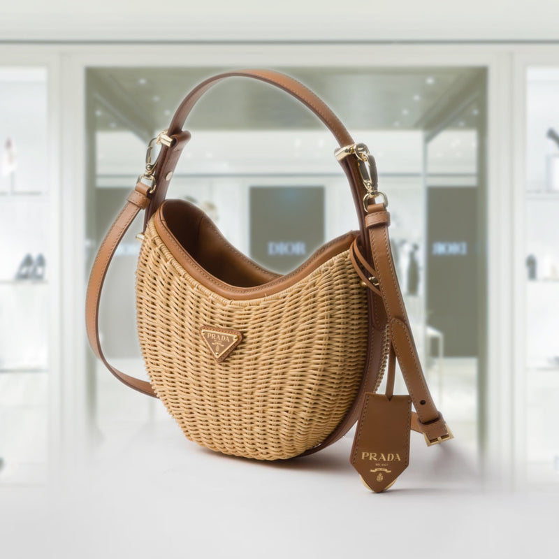 Wicker and leather Prada Arque bag