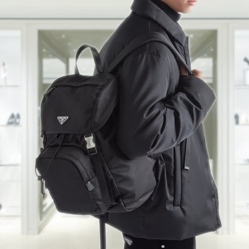 Re-Nylon and Saffiano leather backpack