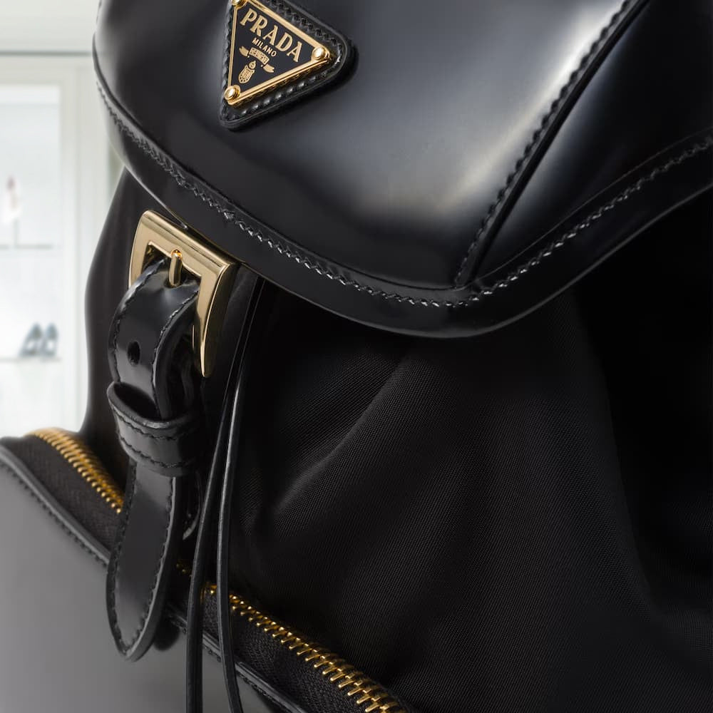PRADA Medium Re-Nylon and brushed leather backpack