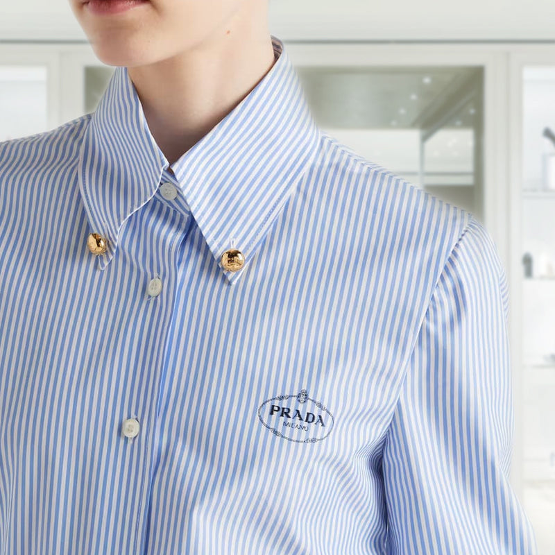 Embroidered striped technical cotton shirt