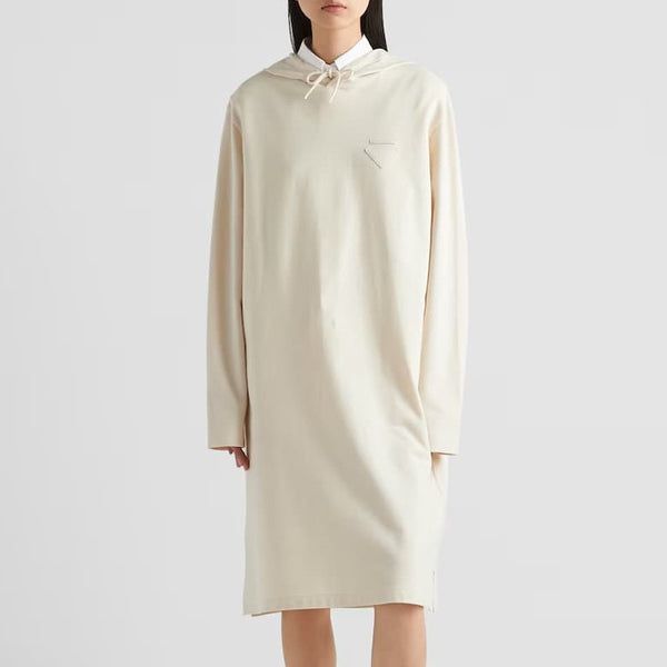 Stretch cotton fleece hoodie dress