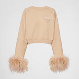 Crew-neck sweatshirt with feather trim