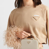 Crew-neck sweatshirt with feather trim