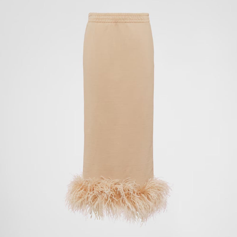 Cotton fleece skirt with feather trim