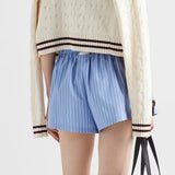 Striped poplin shorts