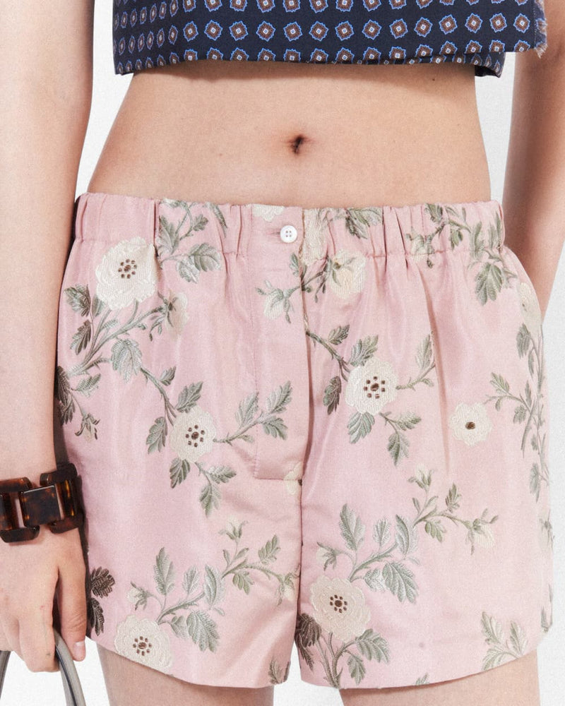 Floral print jacquard shorts