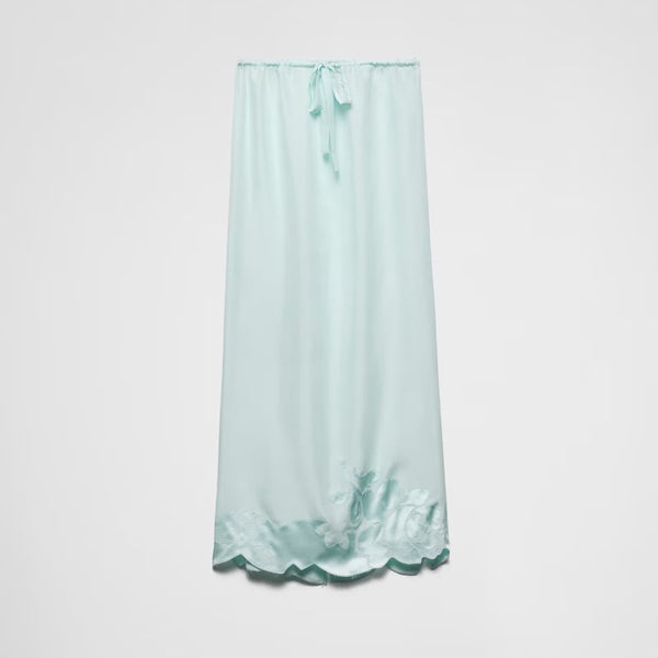 Embroidered habutai silk midi-skirt