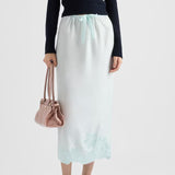 Embroidered habutai silk midi-skirt