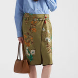 Printed silk twill skirt