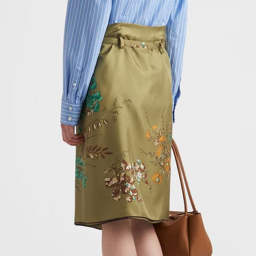 Printed silk twill skirt