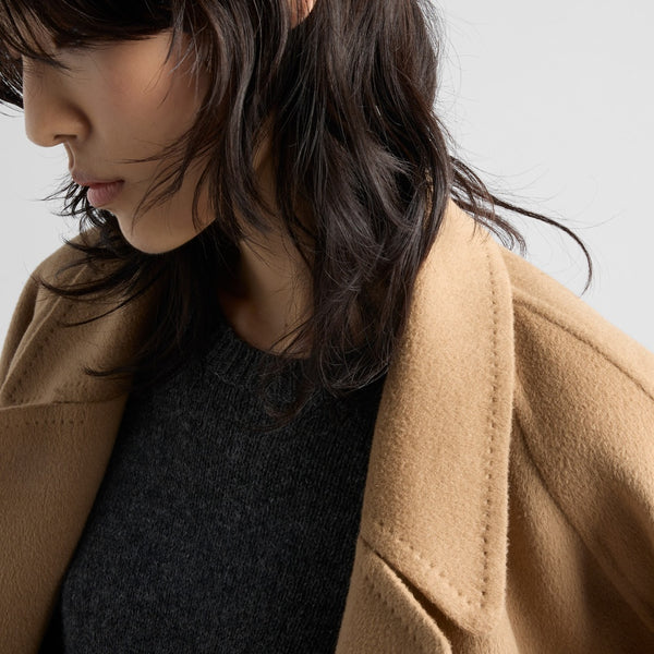 Double-breasted cashgora coat