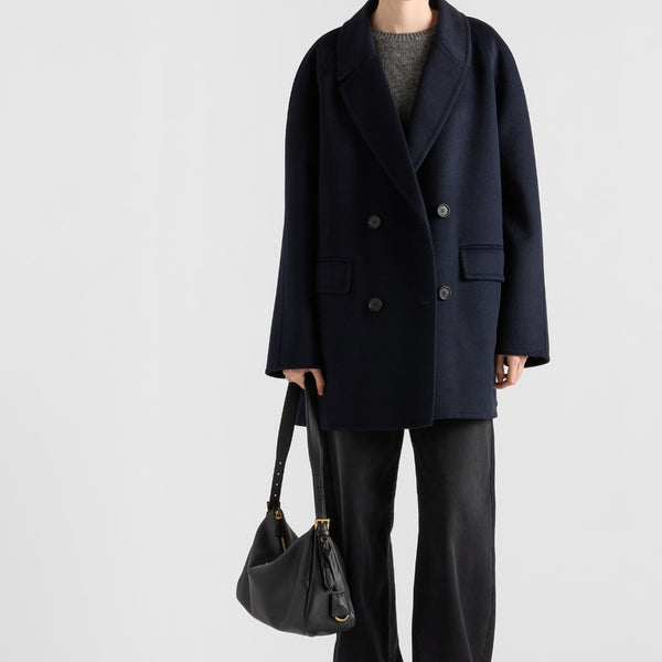 Double-breasted cashgora coat