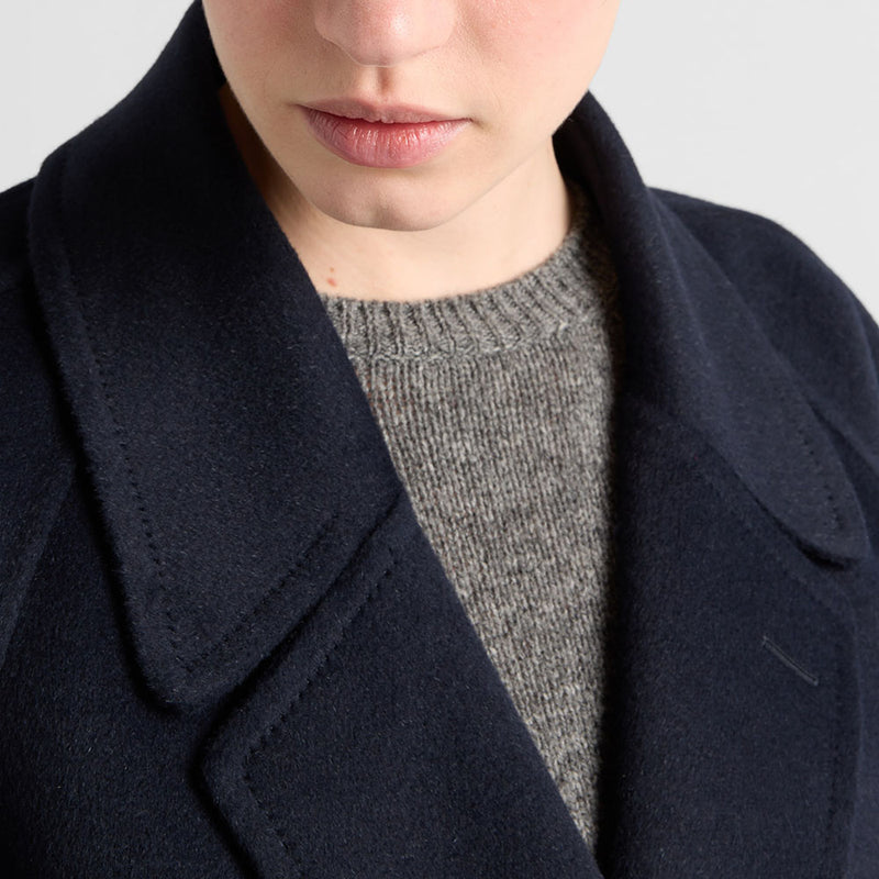 Double-breasted cashgora coat