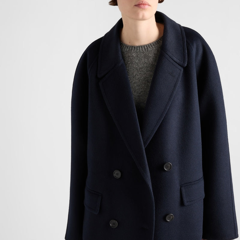 Double-breasted cashgora coat
