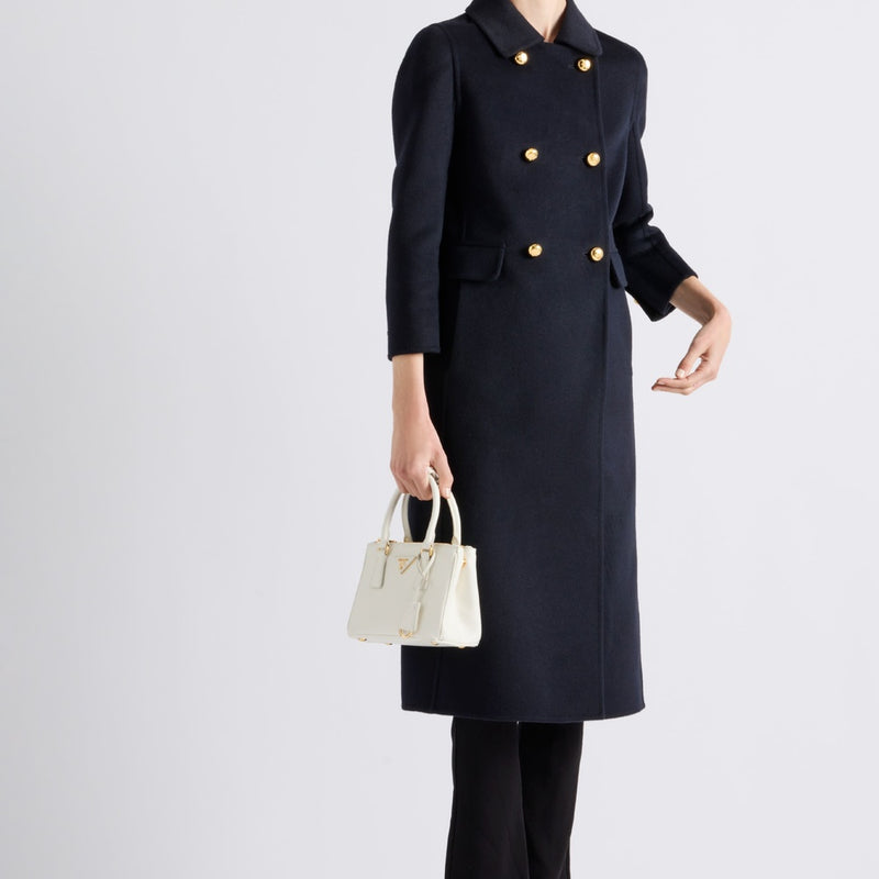 Double-breasted cashgora coat